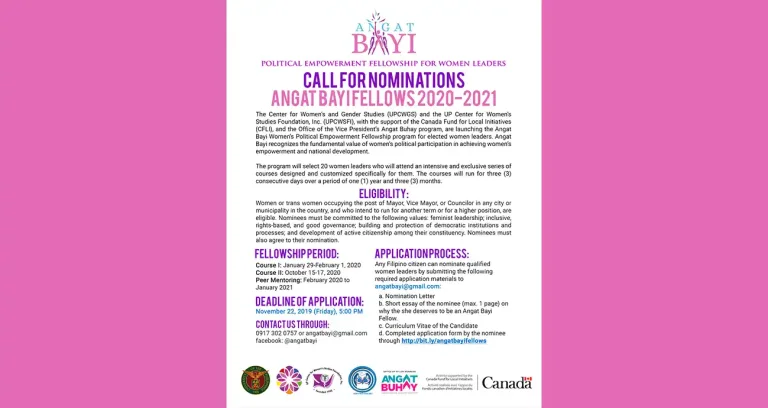 Call for Nominations: Angat Bayi Fellows 2020-2021