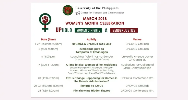 UPCWGS Women’s Month Celebration: Schedule of Activities